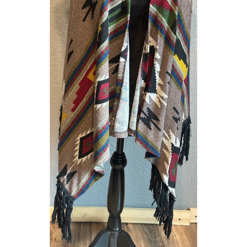 Le Lis Womens Southwestern Geometric Fringe Open Front M Vest Hippie Boho - Picture 2 of 13